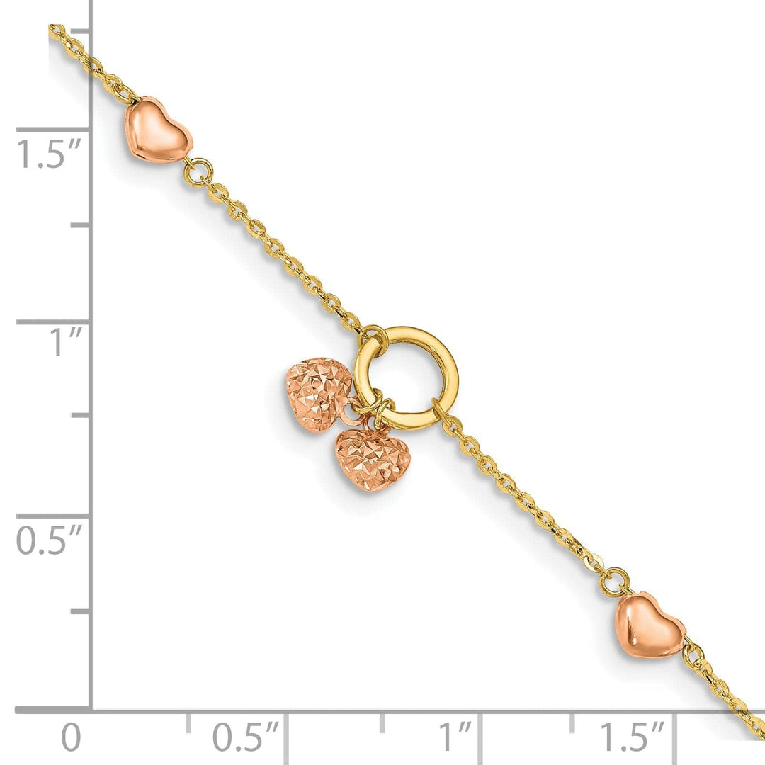 Lovely Rita's Bracelets 14k two-tone gold diamond-cut bracelet polished heart charms