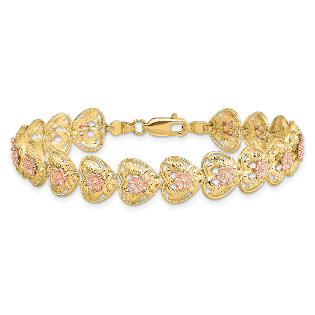 Lovely Rita's Bracelets 14K two-tone gold Heart with Flowers Bracelet-7.25inch