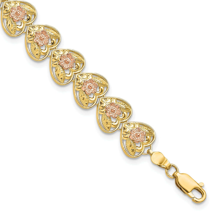 Lovely Rita's Bracelets 14K two-tone gold Heart with Flowers Bracelet-7.25inch
