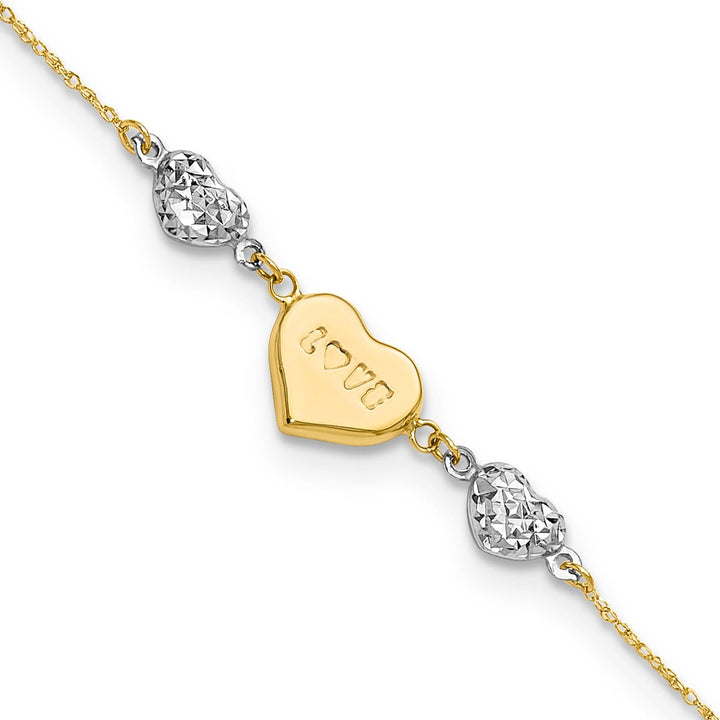 Lovely Rita's Bracelets 14K Two Tone Gold Puffed LOVE Heart & Hearts Bracelet