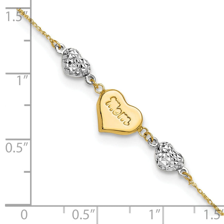 Lovely Rita's Bracelets 14K Two Tone gold Puffed MOM Heart 7inch Bracelet 1-inch ext.