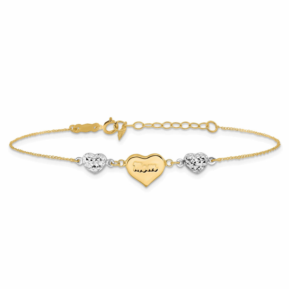 Lovely Rita's Bracelets 14K Two Tone gold Puffed MOM Heart 7inch Bracelet 1-inch ext.