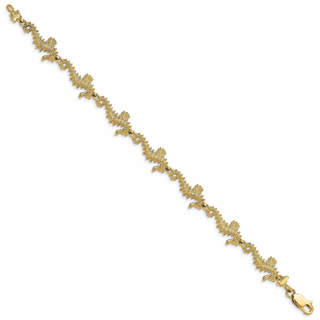 Lovely Rita's Bracelets 14k yellow gold 3-D seahorse bracelet. Polished finish, 7.5-inch, 11.5-mm wide