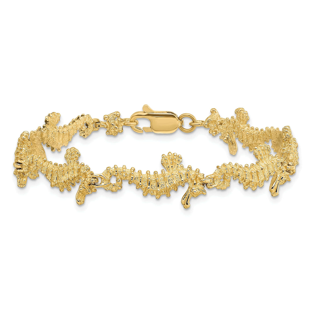 Lovely Rita's Bracelets 14k yellow gold 3-D seahorse bracelet. Polished finish, 7.5-inch, 11.5-mm wide