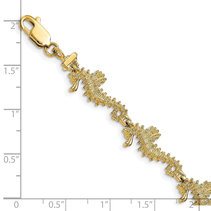 Lovely Rita's Bracelets 14k yellow gold 3-D seahorse bracelet. Polished finish, 7.5-inch, 11.5-mm wide