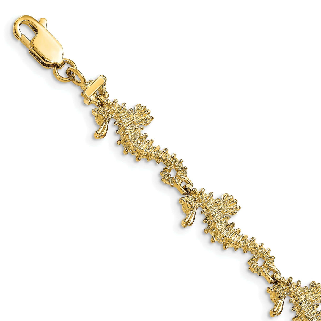 Lovely Rita's Bracelets 14k yellow gold 3-D seahorse bracelet. Polished finish, 7.5-inch, 11.5-mm wide