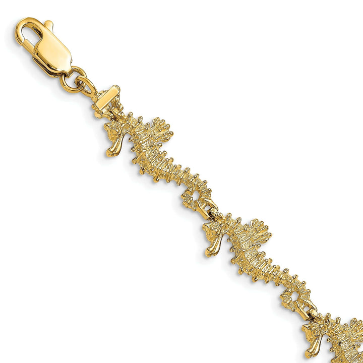 Lovely Rita's Bracelets 14k yellow gold 3-D seahorse bracelet. Polished finish, 7.5-inch, 11.5-mm wide