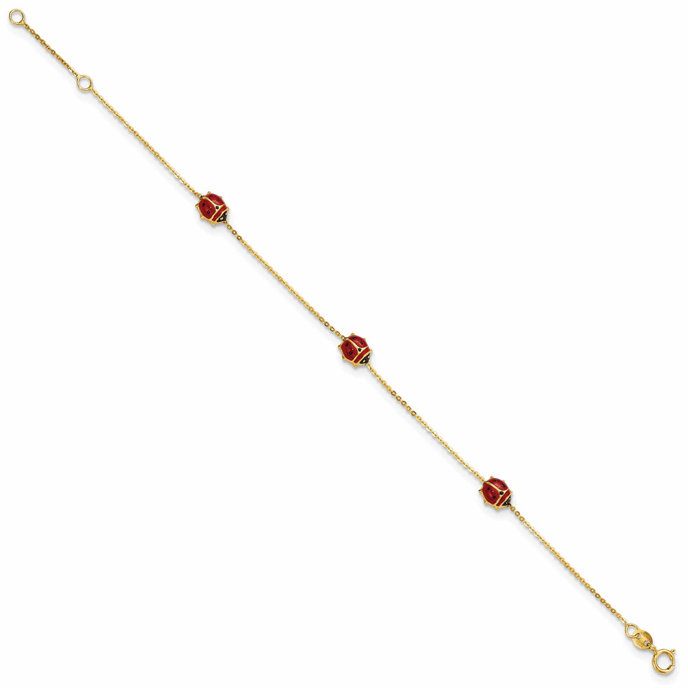Lovely Rita's Bracelets 14k Yellow Gold 3-Lady Bug Design 6-5-inch Bracelet