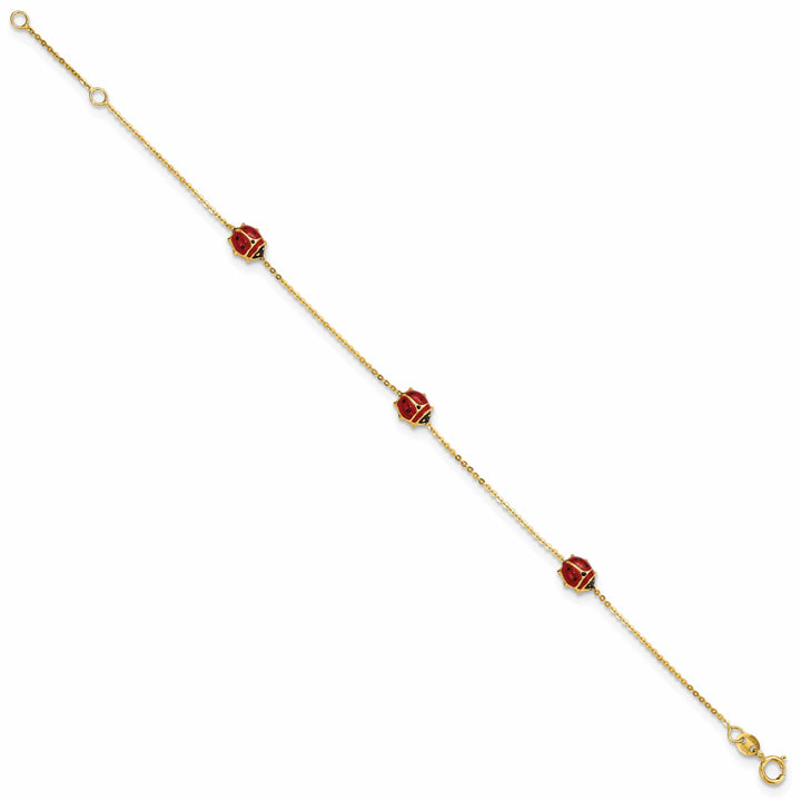 Lovely Rita's Bracelets 14k Yellow Gold 3-Lady Bug Design 6-5-inch Bracelet