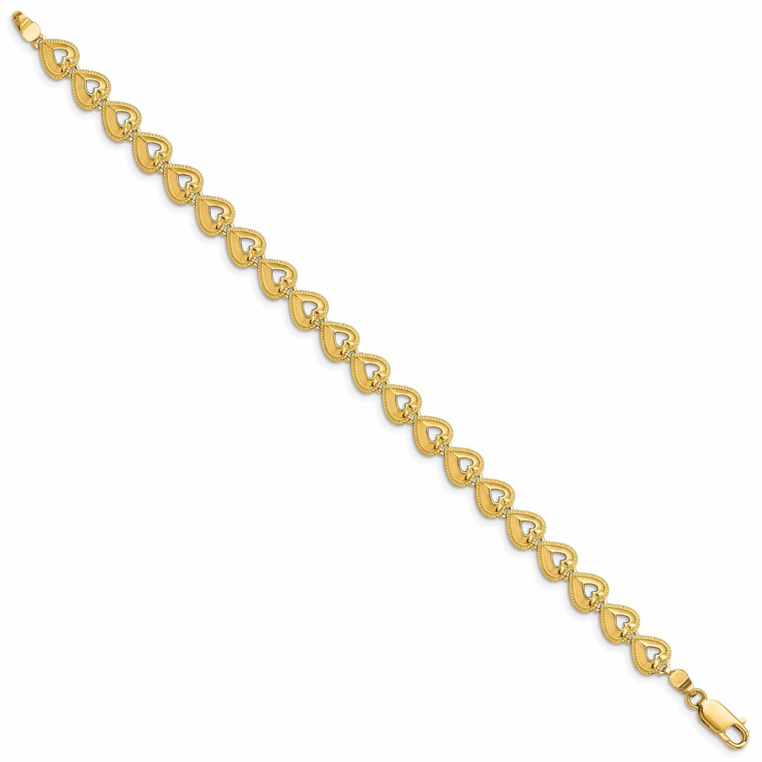 Lovely Rita's Bracelets 14K yellow gold Beaded Hearts design Bracelet lobster clasp. 7-inch