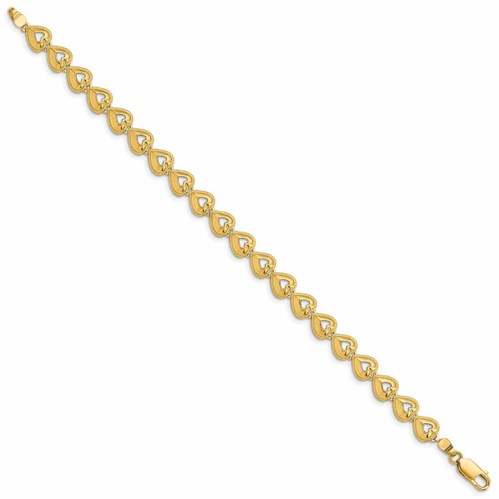 Lovely Rita's Bracelets 14K yellow gold Beaded Hearts design Bracelet lobster clasp. 7-inch