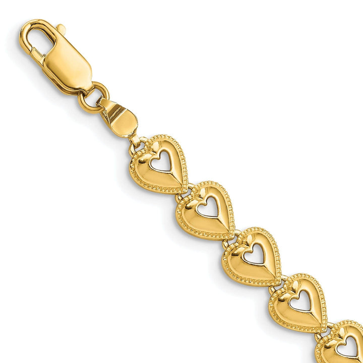 Lovely Rita's Bracelets 14K yellow gold Beaded Hearts design Bracelet lobster clasp. 7-inch
