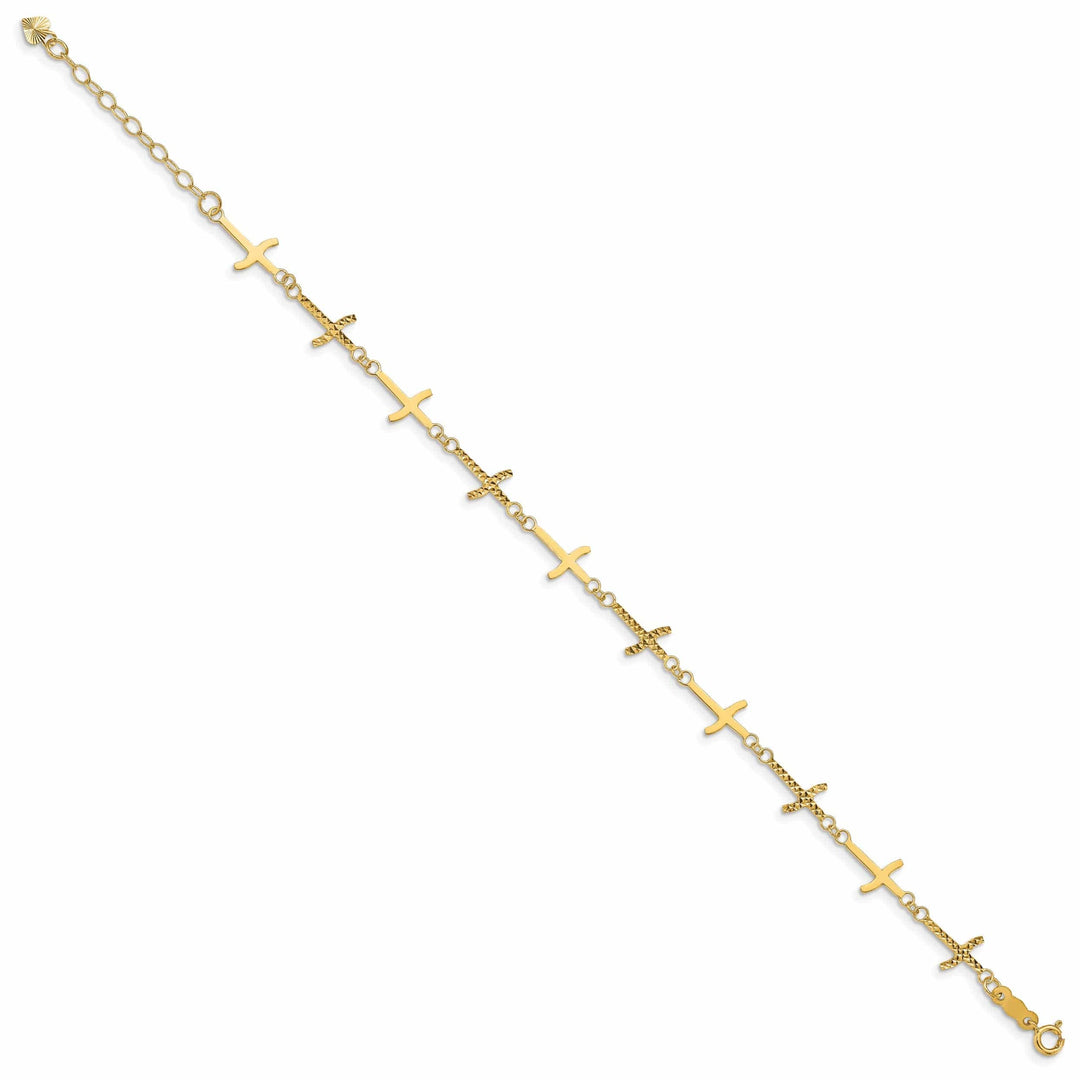 Lovely Rita's Bracelets 14k yellow gold bracelet 11-crosses 7-inch, 7-mm wide