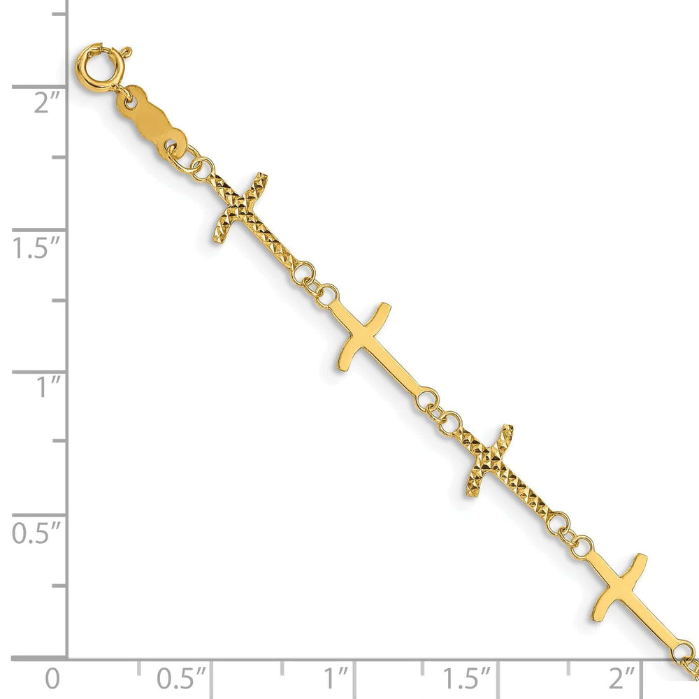 Lovely Rita's Bracelets 14k yellow gold bracelet 11-crosses 7-inch, 7-mm wide