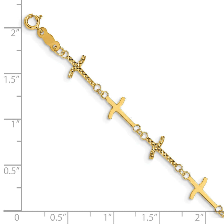 Lovely Rita's Bracelets 14k yellow gold bracelet 11-crosses 7-inch, 7-mm wide