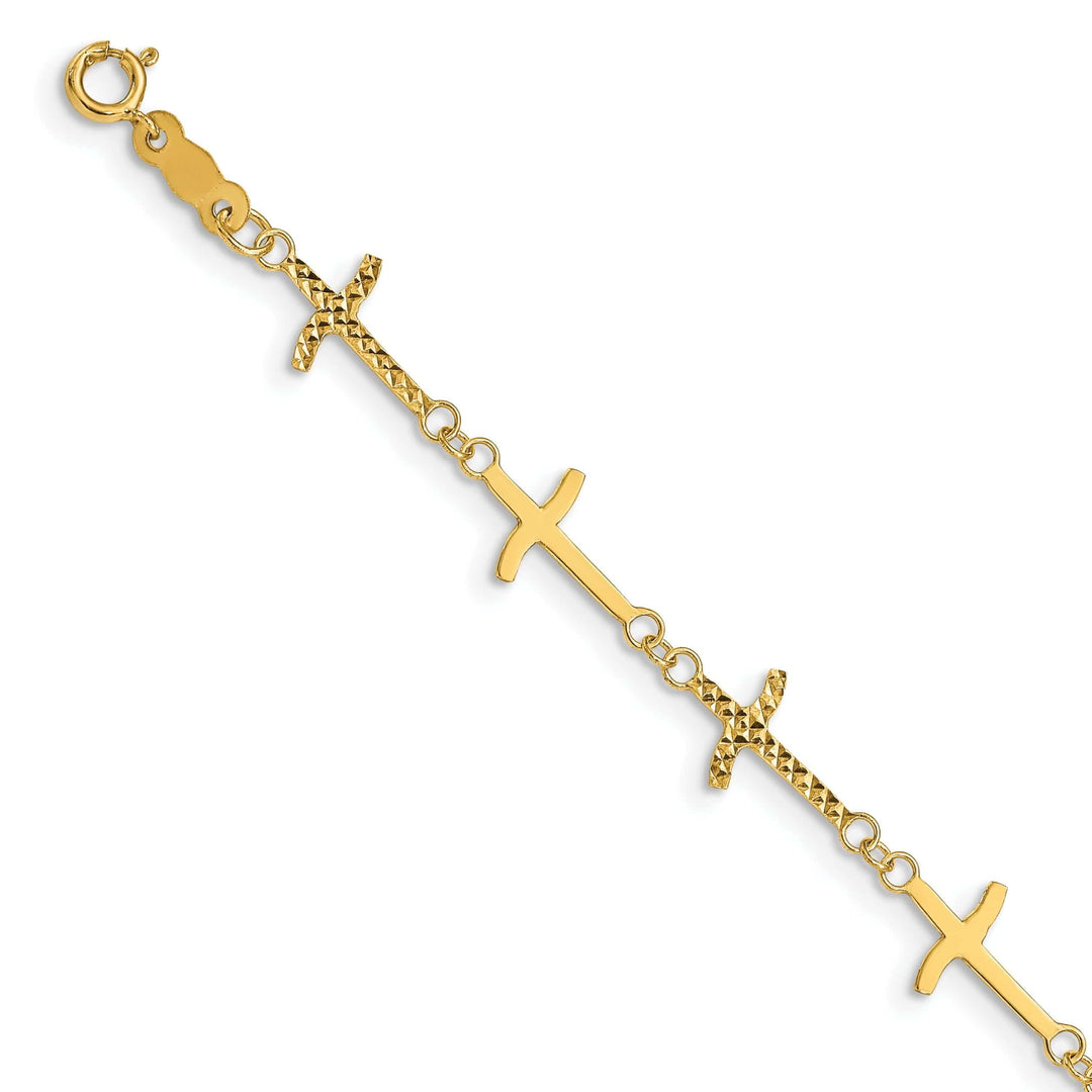 Lovely Rita's Bracelets 14k yellow gold bracelet 11-crosses 7-inch, 7-mm wide