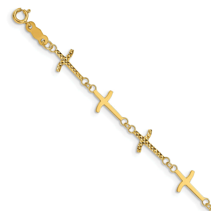 Lovely Rita's Bracelets 14k yellow gold bracelet 11-crosses 7-inch, 7-mm wide