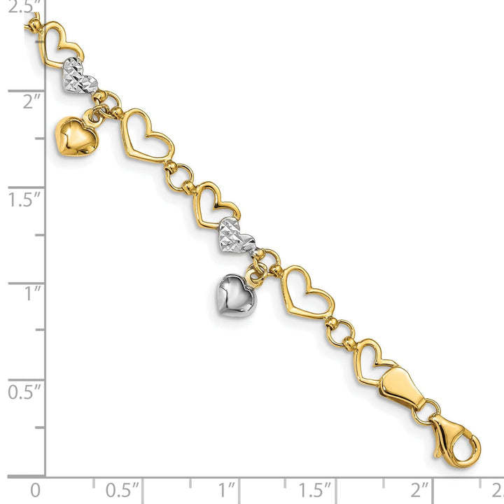 Lovely Rita's Bracelets 14K yellow gold bracelet multi-heart design, 7.25-inch