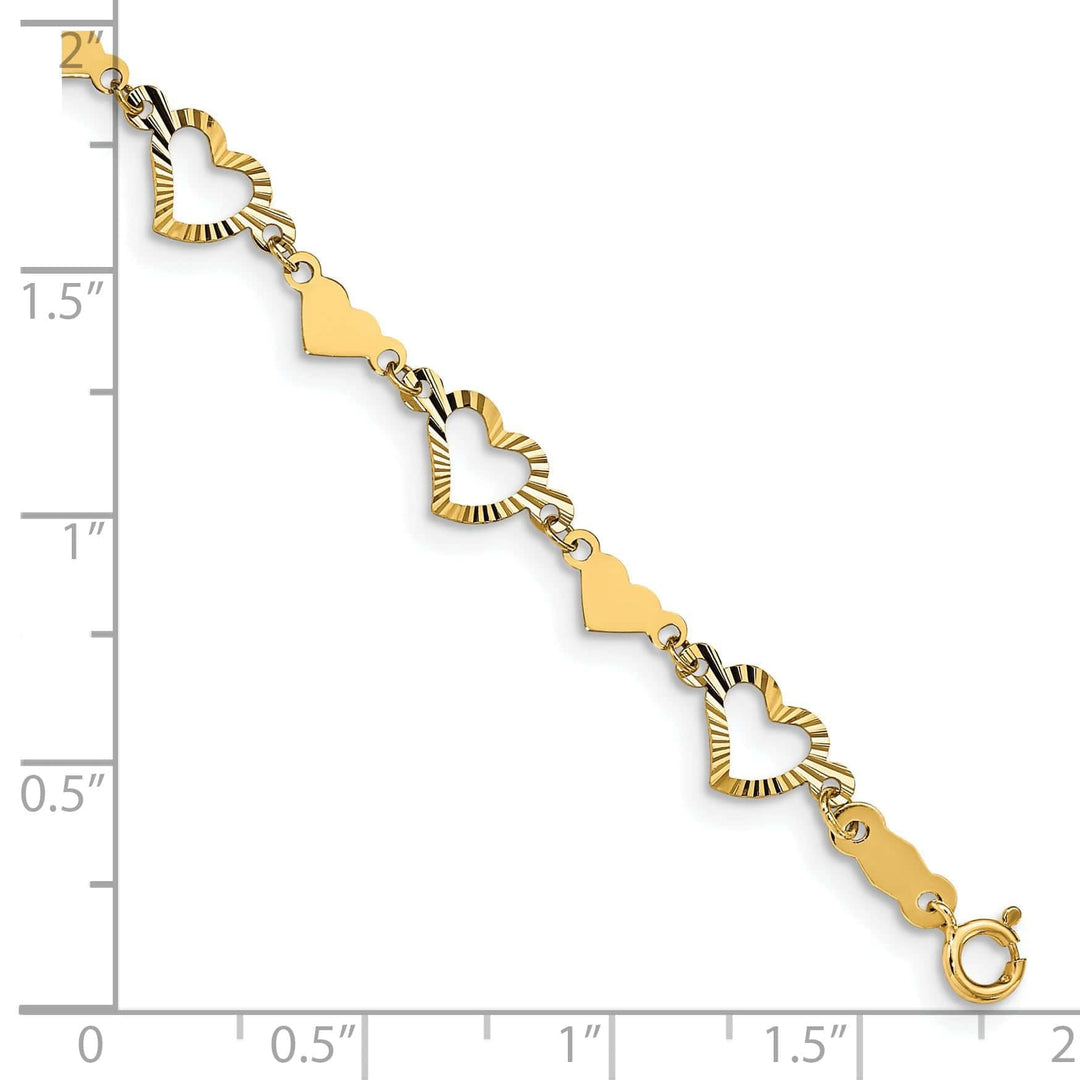 Lovely Rita's Bracelets 14k yellow gold bracelet open cut out design, multi-hearts 7.5-inch