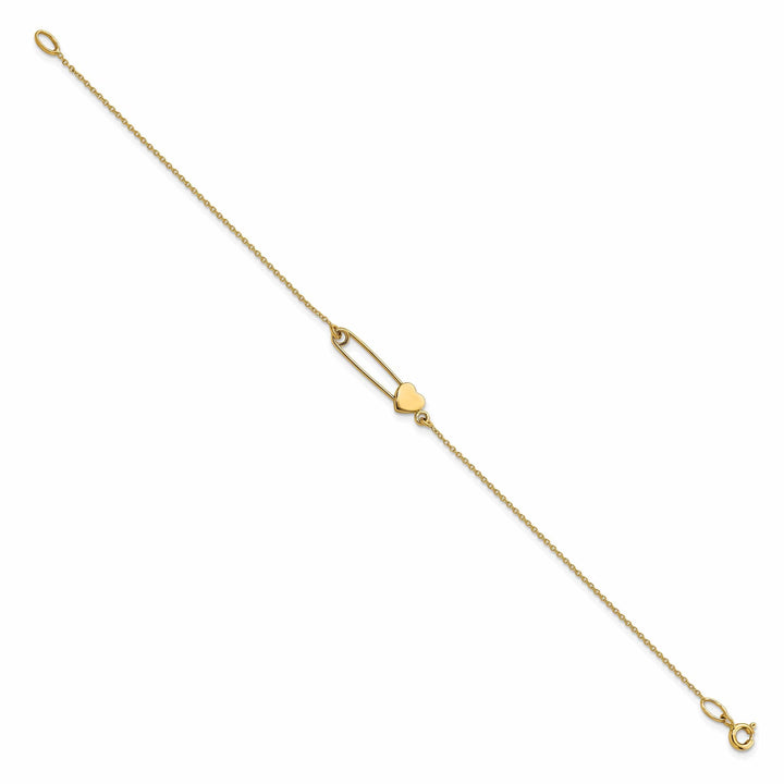 Lovely Rita's Bracelets 14K yellow gold bracelet safety pin with heart design 7-inch