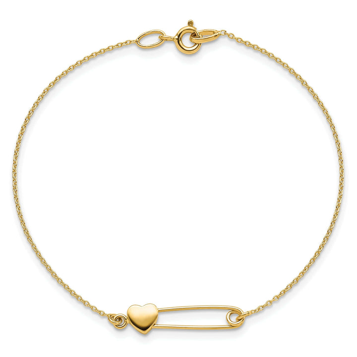 Lovely Rita's Bracelets 14K yellow gold bracelet safety pin with heart design 7-inch