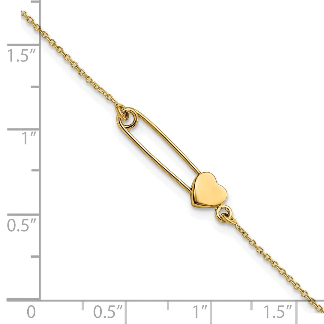 Lovely Rita's Bracelets 14K yellow gold bracelet safety pin with heart design 7-inch