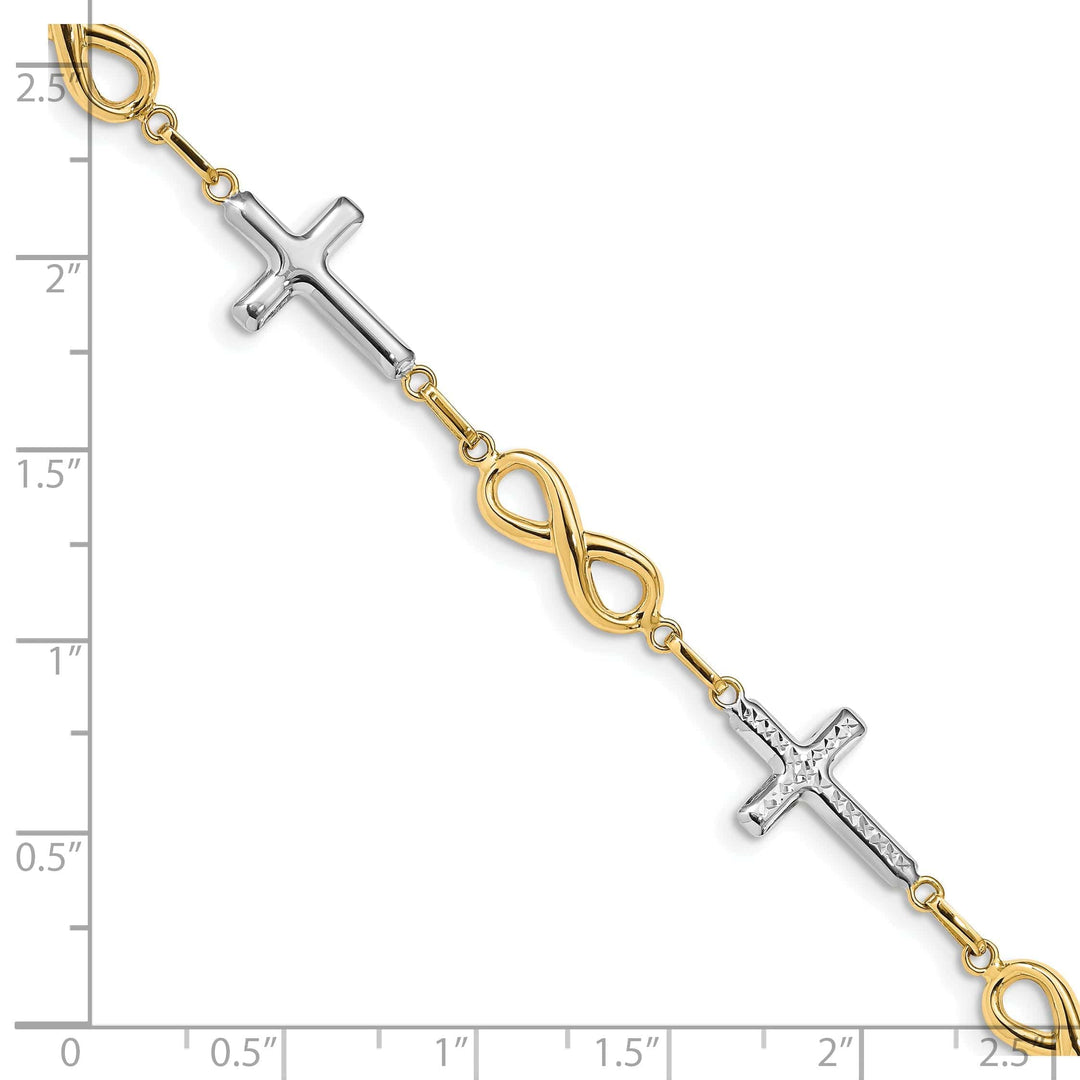 Lovely Rita's Bracelets 14K yellow gold cross bracelet infinity symbol 7-inch, 11-mm wide
