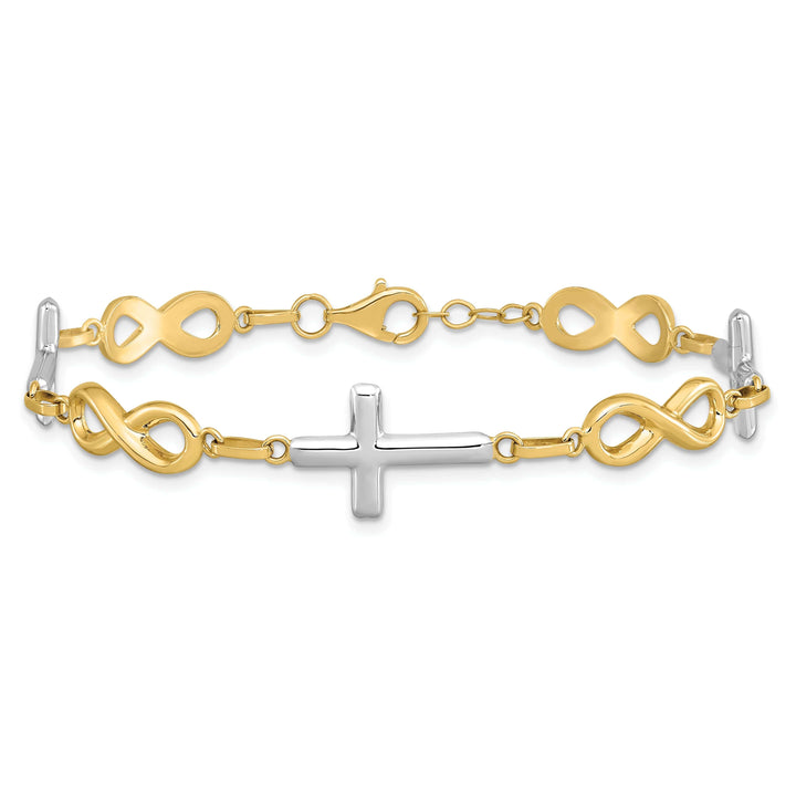 Lovely Rita's Bracelets 14K yellow gold cross bracelet infinity symbol 7-inch, 11-mm wide