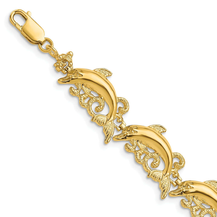 Lovely Rita's Bracelets 14k Yellow Gold Dolphin Bracelet - 7.5 inch, 11.35-mm wide