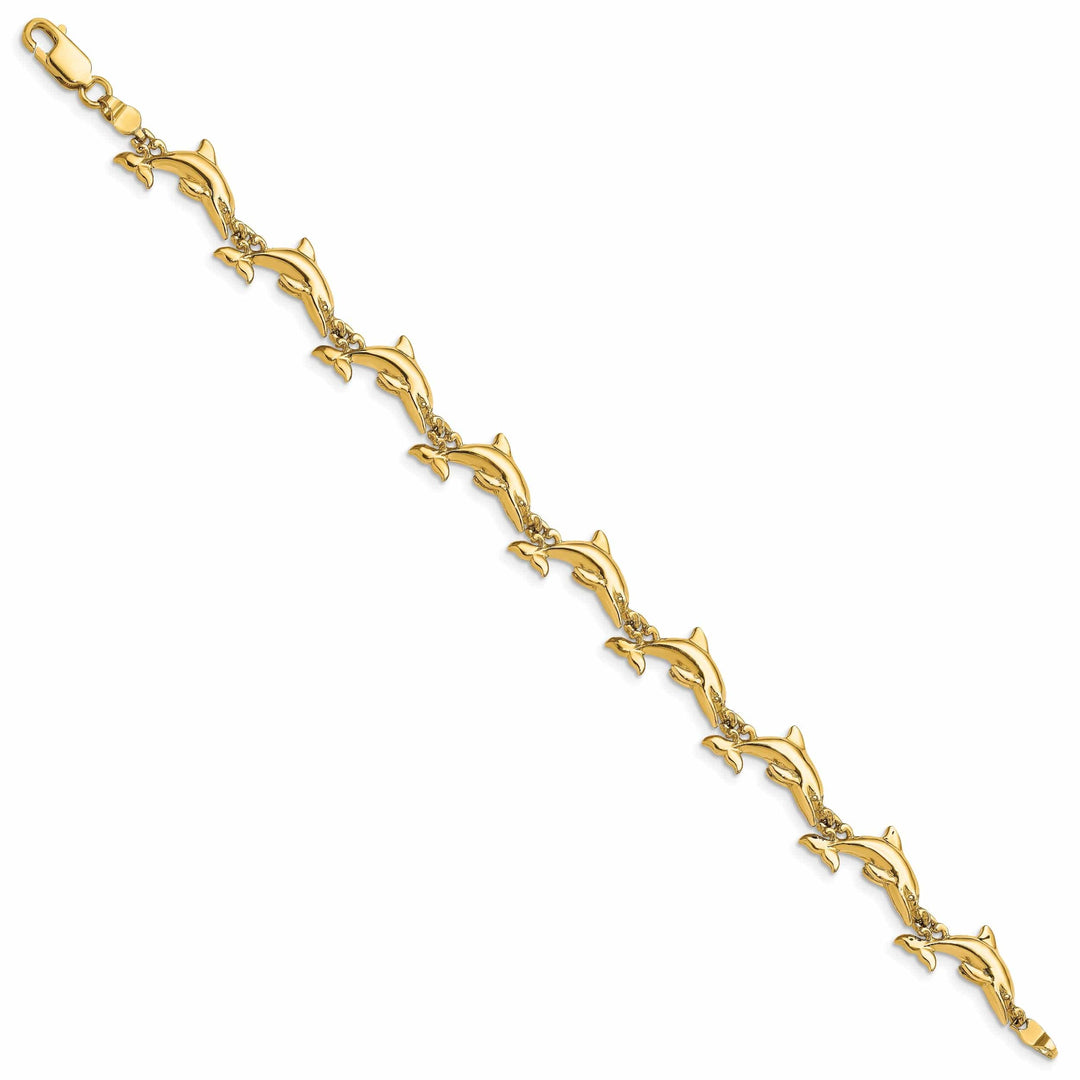 Lovely Rita's Bracelets 14k Yellow Gold Dolphin Bracelet - 7. inch, 7-mm wide