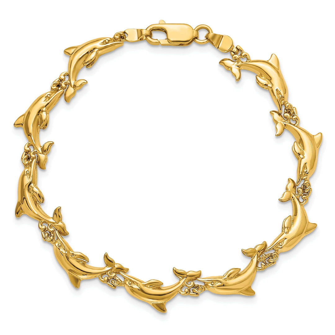 Lovely Rita's Bracelets 14k Yellow Gold Dolphin Bracelet - 7. inch, 7-mm wide