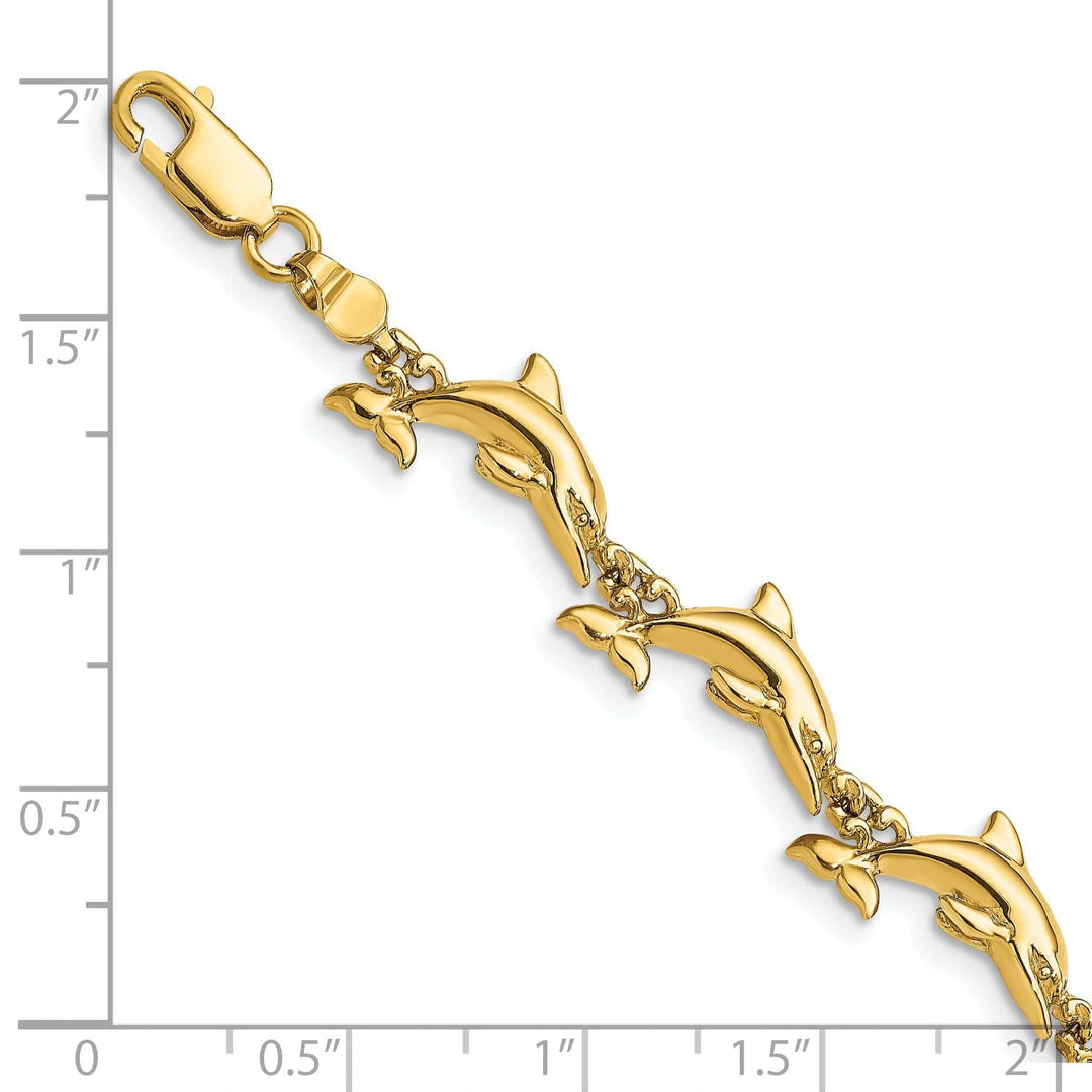 Lovely Rita's Bracelets 14k Yellow Gold Dolphin Bracelet - 7. inch, 7-mm wide