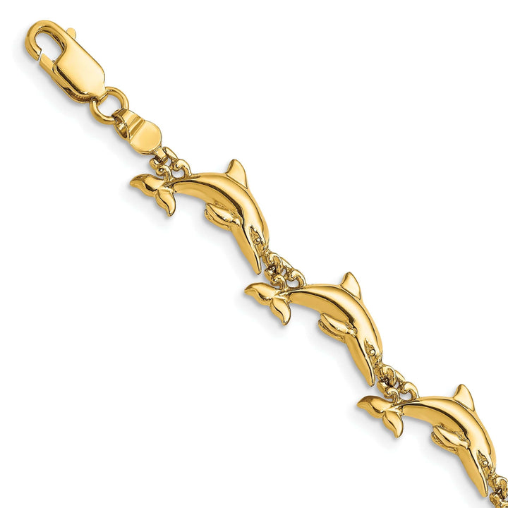 Lovely Rita's Bracelets 14k Yellow Gold Dolphin Bracelet - 7. inch, 7-mm wide