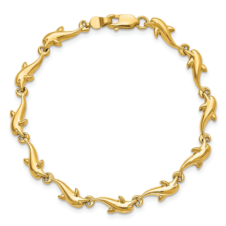 Lovely Rita's Bracelets 14k Yellow Gold Fancy Dolphin Bracelet-7-inch, 5.5-MM wide
