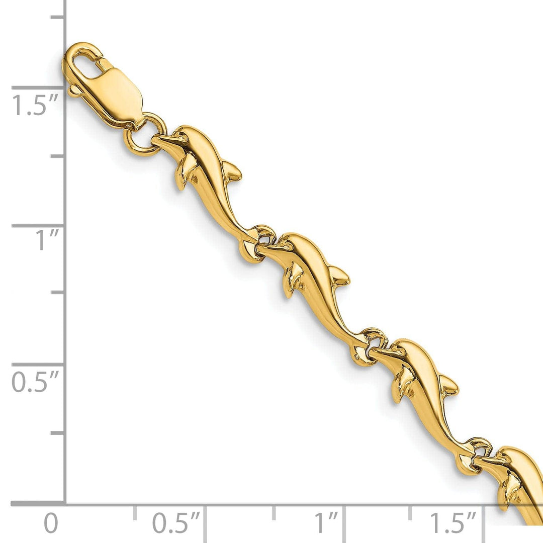 Lovely Rita's Bracelets 14k Yellow Gold Fancy Dolphin Bracelet-7-inch, 5.5-MM wide