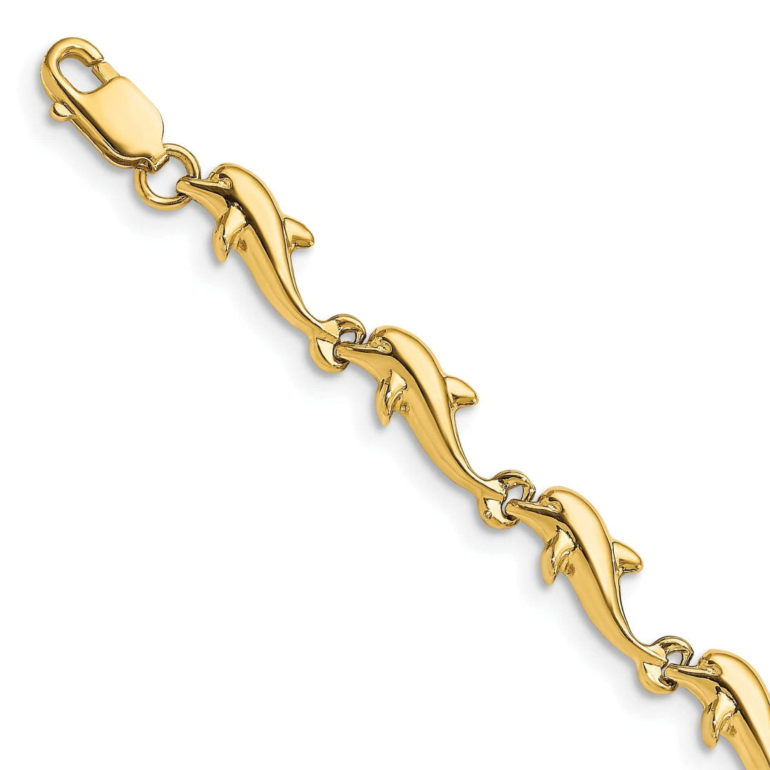 Lovely Rita's Bracelets 14k Yellow Gold Fancy Dolphin Bracelet-7-inch, 5.5-MM wide