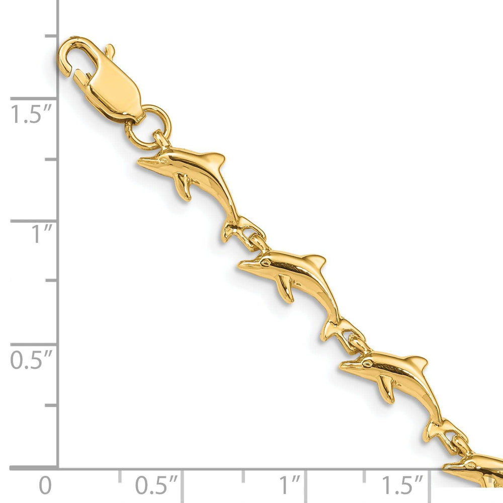 Lovely Rita's Bracelets 14k Yellow Gold Fancy Dolphin Bracelet-7-inch, 7-MM wide