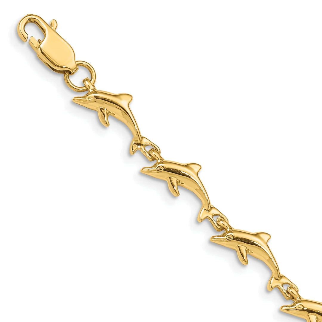 Lovely Rita's Bracelets 14k Yellow Gold Fancy Dolphin Bracelet-7-inch, 7-MM wide