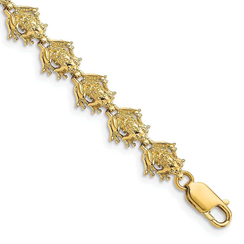 Lovely Rita's Bracelets 14k Yellow Gold Frog Charm Bracelet - 7.25", 8.4mm Wide,