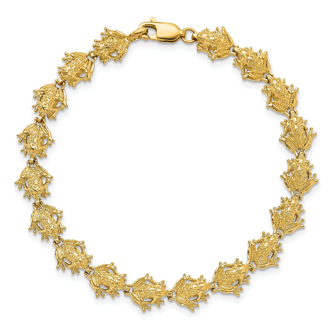 Lovely Rita's Bracelets 14k Yellow Gold Frog Charm Bracelet - 7.25", 8.4mm Wide,
