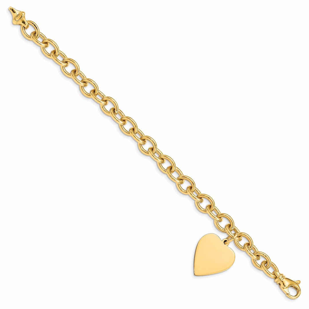 Lovely Rita's Bracelets 14k Yellow Gold Heart Link Charm Bracelet - 8.5in, 19mm Width