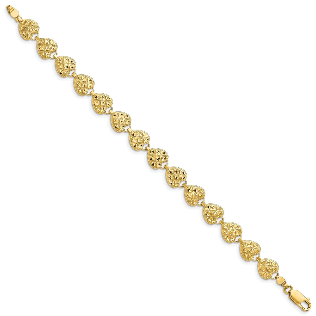 Lovely Rita's Bracelets 14K Yellow Gold Hearts Bracelet. Textured D.C finish, 7.5-inch
