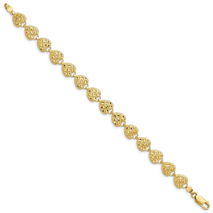 Lovely Rita's Bracelets 14K Yellow Gold Hearts Bracelet. Textured D.C finish, 7.5-inch