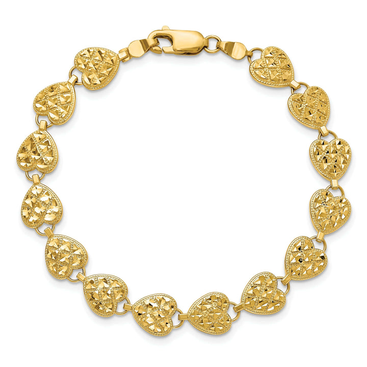 Lovely Rita's Bracelets 14K Yellow Gold Hearts Bracelet. Textured D.C finish, 7.5-inch