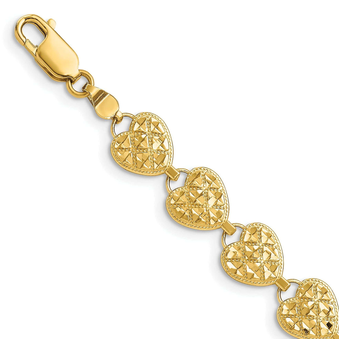 Lovely Rita's Bracelets 14K Yellow Gold Hearts Bracelet. Textured D.C finish, 7.5-inch