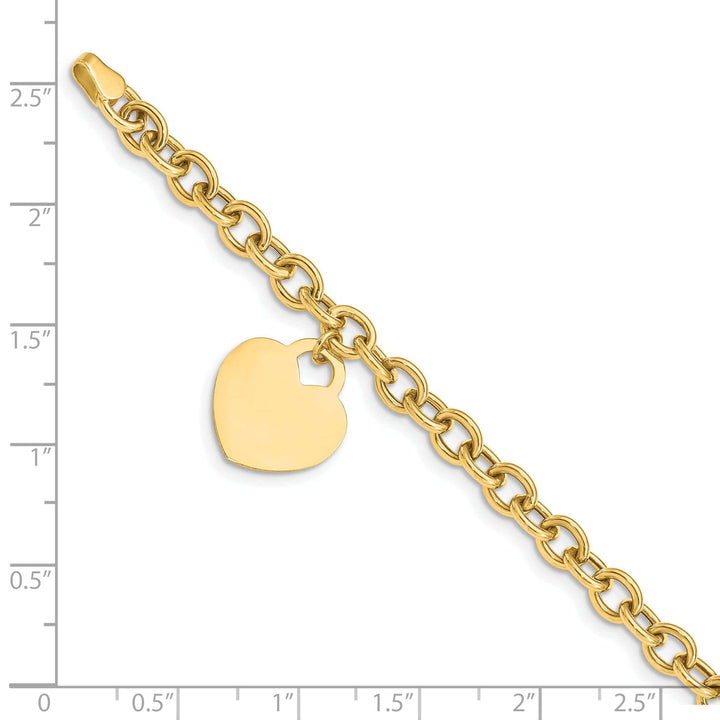 Lovely Rita's Bracelets 14k yellow gold  link bracelet dangle heart charm 7.25-inch, 15-mm width