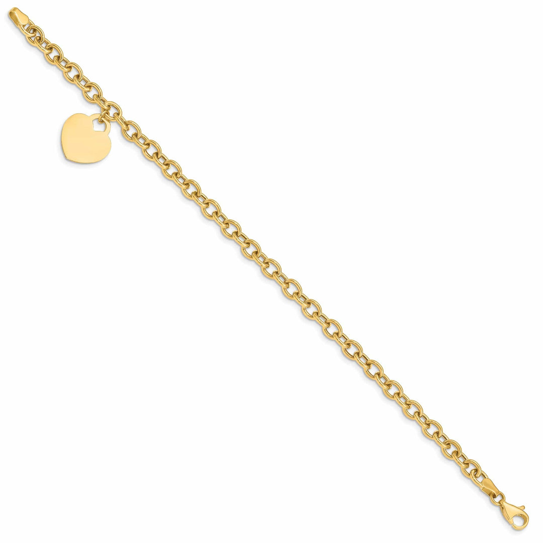 Lovely Rita's Bracelets 14k yellow gold  link bracelet dangle heart charm 7.25-inch, 15-mm width