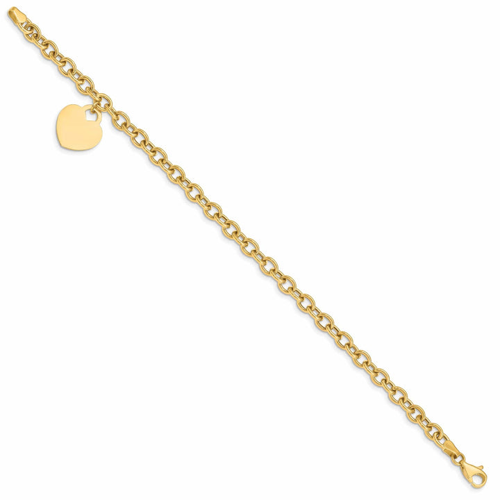 Lovely Rita's Bracelets 14k yellow gold  link bracelet dangle heart charm 7.25-inch, 15-mm width