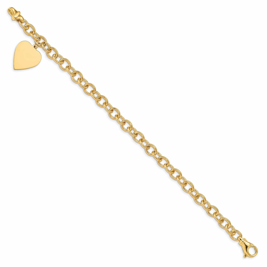 Lovely Rita's Bracelets 14k Yellow Gold Link Bracelet Heart Charm 8.5-inch, 17-mm wide