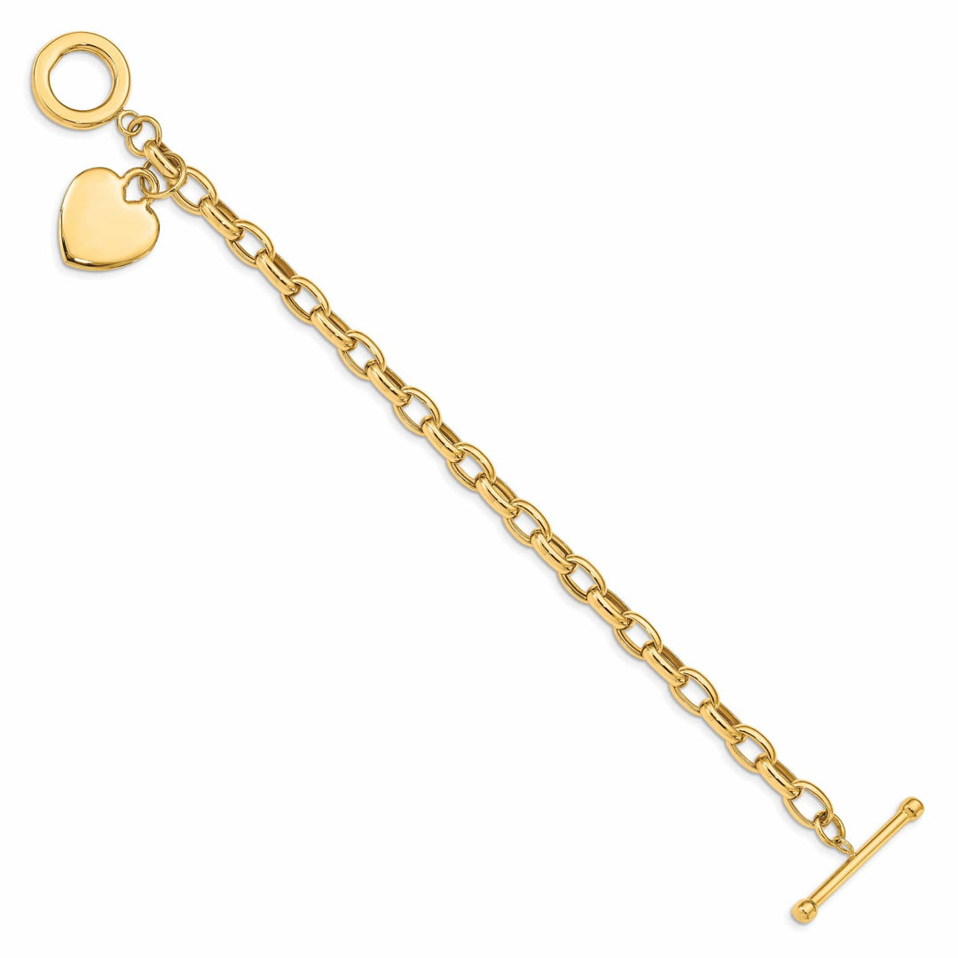Lovely Rita's Bracelets 14k yellow gold link bracelet with dangle heart charm 7.5-inch length